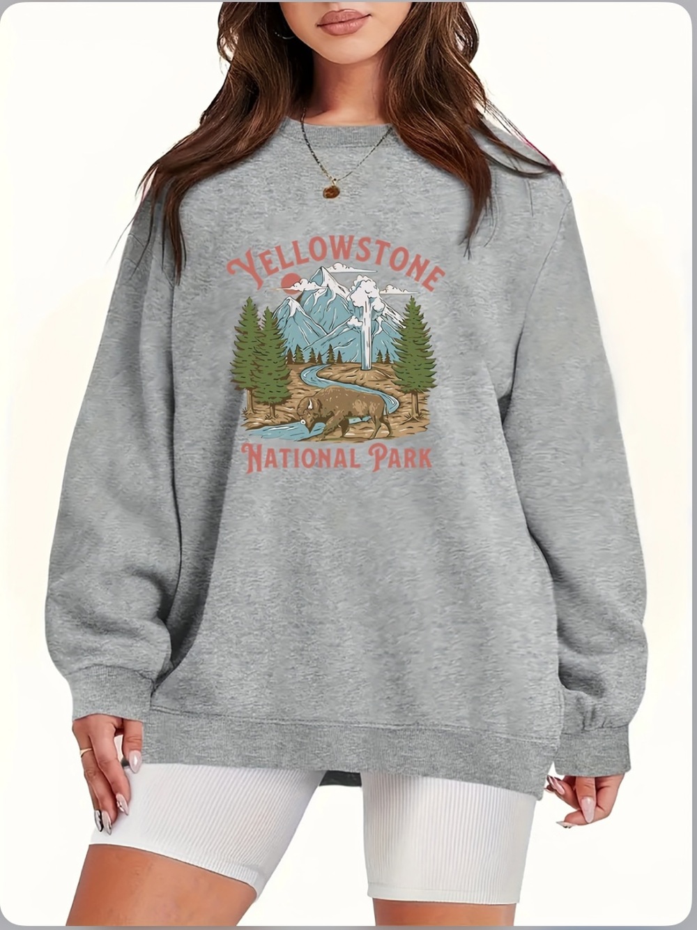 Yellowstone National Park Large grey Crewneck sweater